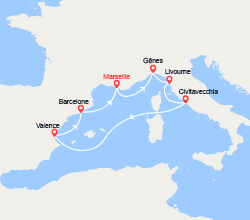 itinéraire croisière Méditerranée Occidentale : Espagne, France, Italie 