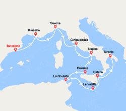 itinéraire croisière Méditerranée Occidentale : Espagne, France, Italie, Malte 