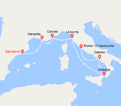 itin&eacute;raire croisi&egrave;re Méditerranée Occidentale : Espagne, France et Italie 