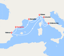 itinéraire croisière Méditerranée Occidentale : Espagne, Italie, France 