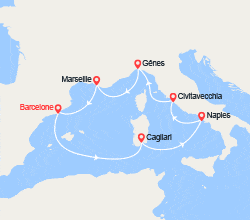 itinéraire croisière Méditerranée Occidentale : Espagne, Italie, France 