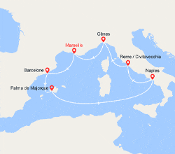 itin&eacute;raire croisi&egrave;re Méditerranée Occidentale : Espagne, Majorque, Italie 