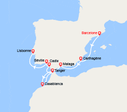 itin&eacute;raire croisi&egrave;re Méditerranée Occidentale : Espagne, Maroc, Portugal 