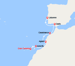 itin&eacute;raire croisi&egrave;re Méditerranée Occidentale : Espagne, Maroc, Portugal 
