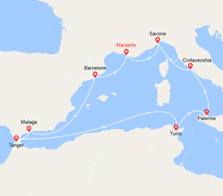itinéraire croisière Méditerranée Occidentale : Espagne, Maroc, Tunisie, Sicile, Italie 