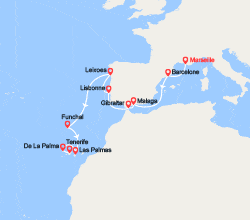 itinéraire croisière Méditerranée Occidentale : Espagne, Portugal, Canaries 