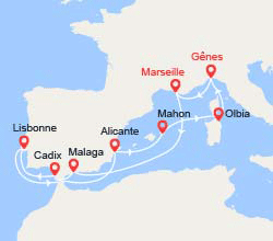 itinéraire croisière Méditerranée - Iles Baléares : Espagne, Portugal, Minorque, Italie 