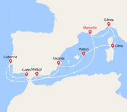 itinéraire croisière Méditerranée : Espagne, Portugal, Minorque, Italie 