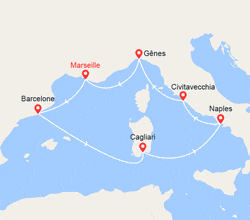 itinéraire croisière Méditerranée Occidentale : Espagne, Sardaigne, Italie 