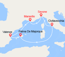 itin&eacute;raire croisi&egrave;re Méditerranée Occidentale : Espagne, Sardaigne, Sicile, Italie 