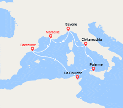itinéraire croisière Méditerranée Occidentale : Espagne, Tunisie, Italie 