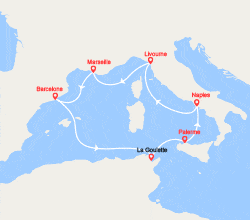 itinéraire croisière Méditerranée Occidentale : Espagne, Tunisie, Italie, France 