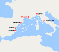 itinéraire croisière Méditerranée Occidentale : Espagne et Italie 