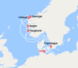 itin&eacute;raire croisi&egrave;re Fjords : Fjords de Norvège : Copenhague, Geiranger, Bergen, Haugesund 