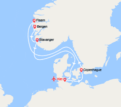 itinéraire croisière Fjords : Fjords de Norvège : Flam, Bergen, Stavanger - Vols inclus 