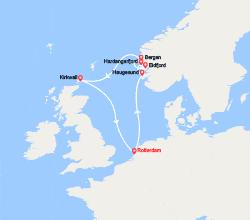 itinéraire croisière Fjords : Fjords norvégiens & Ecosse : Haugesund, Eidfjord, Bergen, Kirkwall 