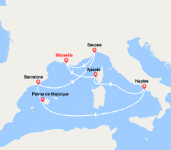 itinéraire croisière Méditerranée Occidentale : France, Corse, Italie, Baléares, Espagne 