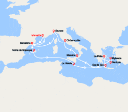 itinéraire croisière Méditerranée Orientale : France, Espagne, Baléares, Malte, Grèce, Italie 