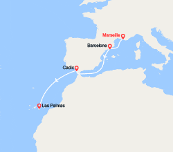 itinéraire croisière Méditerranée Occidentale : France, Espagne, Canaries 
