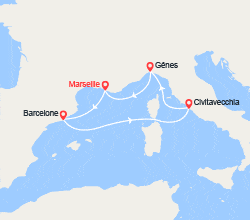 itinéraire croisière Méditerranée Occidentale : France, Espagne, Italie 