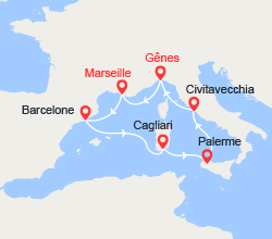 itinéraire croisière Méditerranée : France, Espagne, Italie 