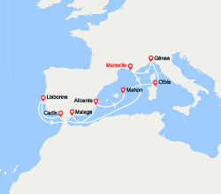 itinéraire croisière Méditerranée Occidentale : France, Espagne, Portugal, Italie 