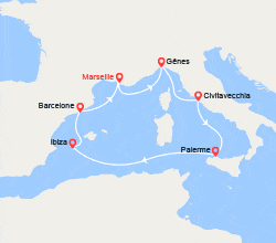 itinéraire croisière Méditerranée Occidentale : France, Italie, Espagne, Ibiza 
