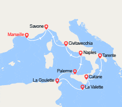 itinéraire croisière Méditerranée : France, Italie, Malte 