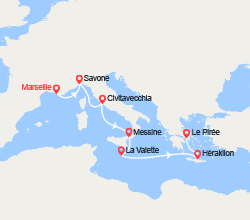 itinéraire croisière Méditerranée Occidentale : France, Italie, Malte, Grèce 