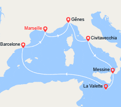 itinéraire croisière Méditerranée : France, Italie, Malte et Espagne 