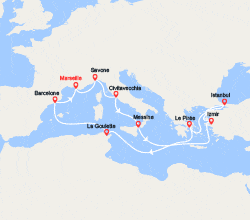 itinéraire croisière Méditerranée Occidentale : France, Italie, Turquie, Grèce, Espagne 