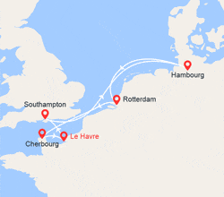 itin&eacute;raire croisi&egrave;re Europe du Nord : France, Royaume-Uni, Allemagne, Hollande 