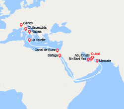 itinéraire croisière Moyen Orient : Grand Voyage : d'Émirats arabes unis, Malte, Italie 