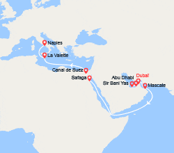itinéraire croisière Moyen Orient : Grand Voyage : d'Émirats arabes unis à l'Italie 