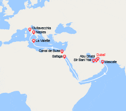 itinéraire croisière Moyen Orient : Grand Voyage : d'Émirats arabes unis à l'Italie 