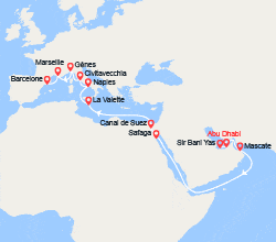 itinéraire croisière Moyen Orient : Grand Voyage : Émirats arabes unis, Malte, Italie, Provence 