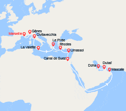 itin&eacute;raire croisi&egrave;re Moyen Orient : Grand Voyage : Italie, Malte, îles Grecques, Chypre, Oman, Qatar, Émirats arabes unis 