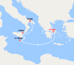 itin&eacute;raire croisi&egrave;re Méditerranée Occidentale : Grèce, Malte, Italie 