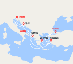 itinéraire croisière Méditerranée Orientale : Grèce, Turquie, Italie, Croatie 