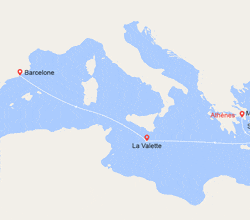 itin&eacute;raire croisi&egrave;re Méditerranée Orientale : Grèce, Turquie, Malte, Espagne 