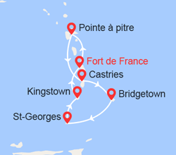 itinéraire croisière Caraïbes et Antilles : Guadeloupe, Ste Lucie, Barbade, Grenade, St Vincent 