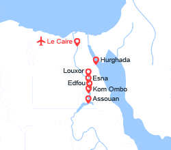itin&eacute;raire croisi&egrave;re Nil : Hathor (Caire 5* + croisière 5* + 4 nuits Hurghada 5*)  