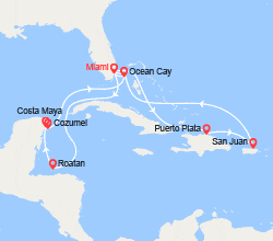 itinéraire croisière Caraïbes et Antilles : Honduras, Mexique, Bahamas, Rép. Dominicaine, Porto Rico 