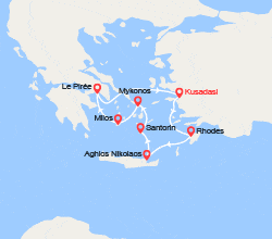 itinéraire croisière Méditerranée Orientale : Idyllique Mer Égée : Kusadasi, Rhodes, Crète, Mykonos... 
