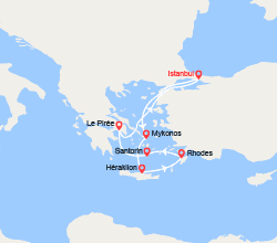 itinéraire croisière Méditerranée Orientale : Îles Grecques : Mykonos, Héraklion, Rhodes, Santorin 