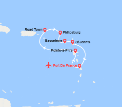itinéraire croisière Caraïbes et Antilles : Îles Vierges, St Martin, St Kitts, Antigua - Vols inclus 