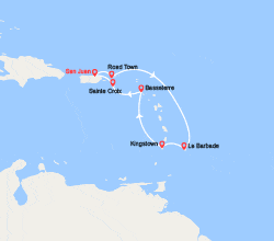 itinéraire croisière Caraïbes et Antilles : Iles Vierges Britanniques, La Barbade, St Vincent et les Grenadines,St Kitts et Nevis, Iles Vierges Américaines 