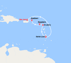itin&eacute;raire croisi&egrave;re Caraïbes et Antilles : Iles Vierges Britanniques, St Kitts et Nevis, Antigua, Ste Lucie 