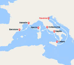 itinéraire croisière Méditerranée Occidentale : Italie, Corse, Provence, Espagne 