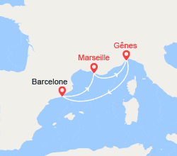 itinéraire croisière Méditerranée Occidentale : Italie, Espagne, France 
